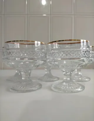 6 Copas Cristal Vintage Borde Dorado