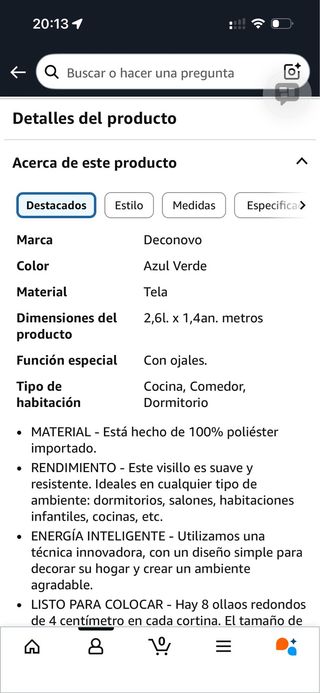 Cortina Visillo Deconovo Lino Azul Verde