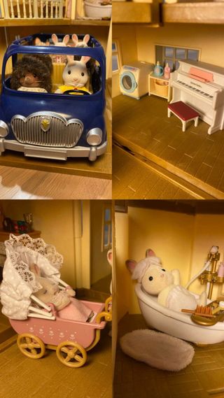 Casa de juguete con luces, coche y accesorios