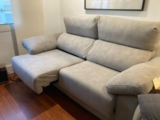 Sofá 3 plazas semipiel beige/gris