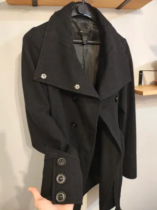 Abrigo paño negro Mango Talla L