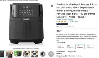 Freidora de aire sin aceite digital Princess 6.5 L