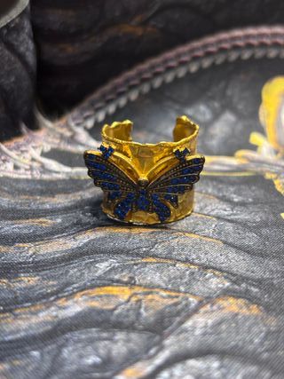 Anillo Mariposa Chapado en Oro Azul