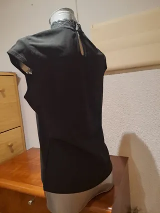 Camisa negra mujer encaje cuello alto L