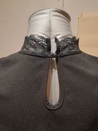 Camisa negra mujer encaje cuello alto L