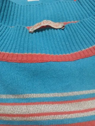 Maglia cotone righe blu arancio con filo argentato