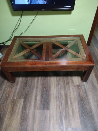 Mesa auxiliar madera maciza y cristal