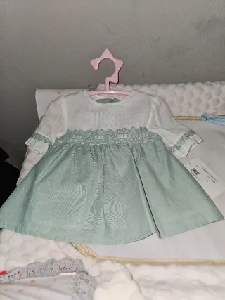 Vestido bebé 6 meses blanco y verde