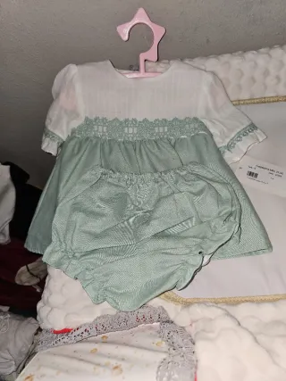 Vestido bebé 6 meses blanco y verde