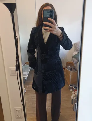 Abrigo paño desigual negro/gris