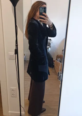 Abrigo paño desigual negro/gris