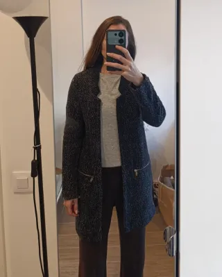 Abrigo paño desigual negro/gris