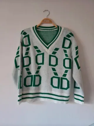 Jersey V-neck blanco y verde
