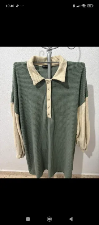 Vestido punto bicolor verde y beige, talla 1XL.