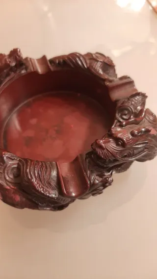 Cenicero Madera Tallada Oriental Vintage Dragón