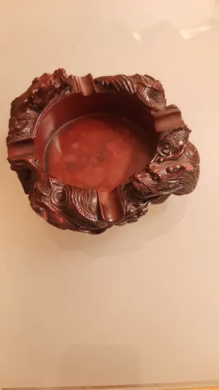 Cenicero Madera Tallada Oriental Vintage Dragón