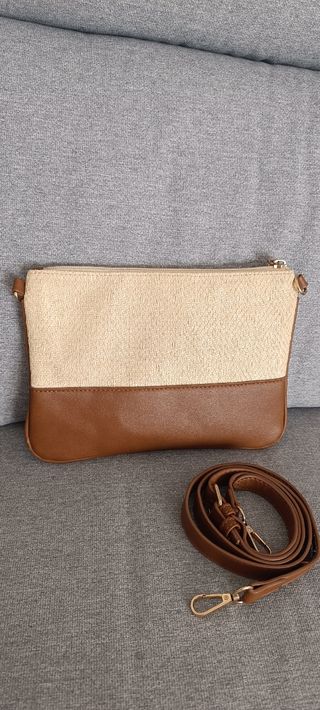 Bolso de mano beige y marrón con correa