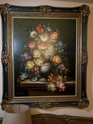 Cuadro floral clásico dorado y verde