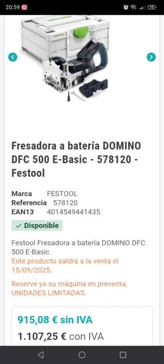 Festool DFC500 Espigadora a Batería
