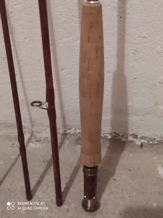 Caña de pesca mosca + carrete cola rata