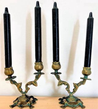 Pareja Candelabros Antiguos Bronce 13cm