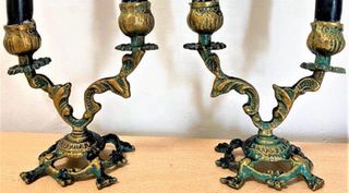 Pareja Candelabros Antiguos Bronce 13cm