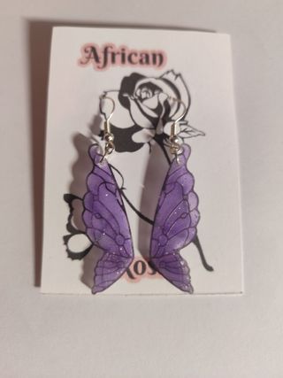 Pendientes Alas Mariposa Morado y Plata