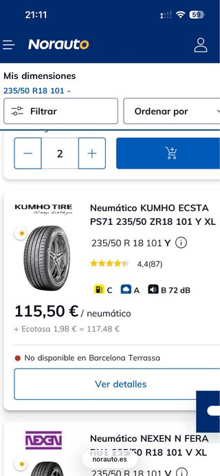 4 Neumáticos Kumho Ecsta HS52 235/50 R18 101W