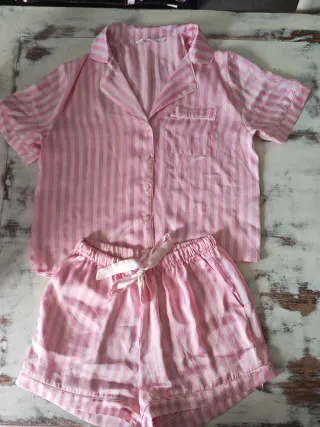Pijama corto rosa rayas