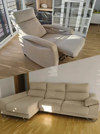 Sofá 3 plazas + sillón beige tela