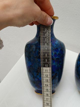 Coppia Vasi Cinesi Vintage Cloisonné Blu Oro