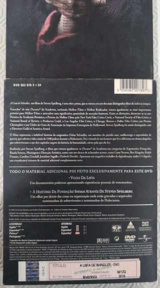 A Lista de Schindler DVD - Steven Spielberg