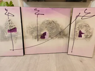 Set 3 Cuadros Abstractos Morado Gris