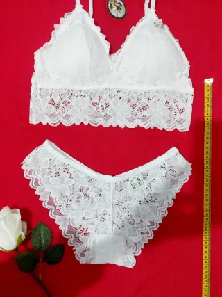 Conjunto Lencería Encaje Blanco Talla L