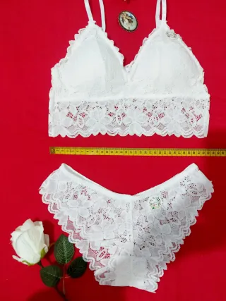 Conjunto Lencería Encaje Blanco Talla L