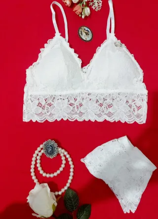 Conjunto Lencería Encaje Blanco Talla L