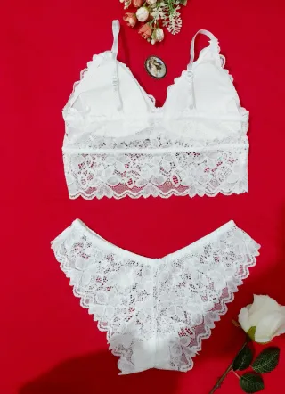 Conjunto Lencería Encaje Blanco Talla L