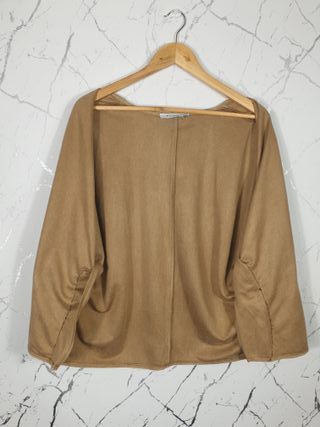 Chaqueta boho efecto ante camel