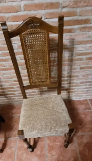 6 Sillas Vintage Madera Tapicería Beige