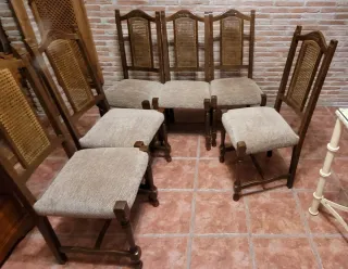 6 Sillas Vintage Madera Tapicería Beige