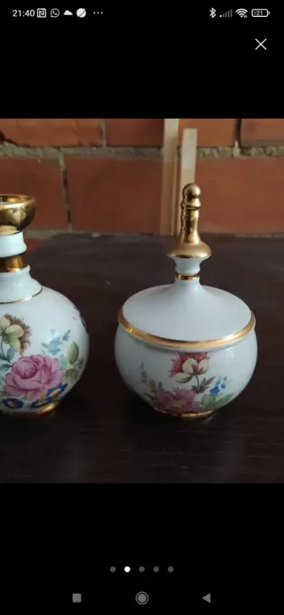Juego tocador porcelana vintage flores oro