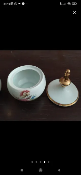 Juego tocador porcelana vintage flores oro