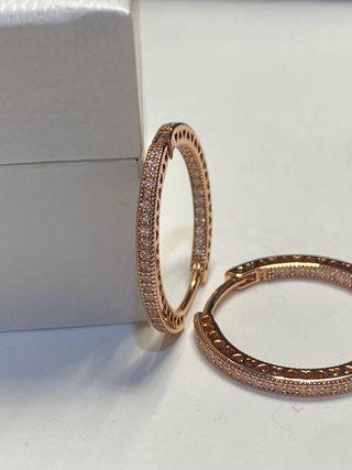 Pendientes Aro Pandora Oro Rosado Corazones