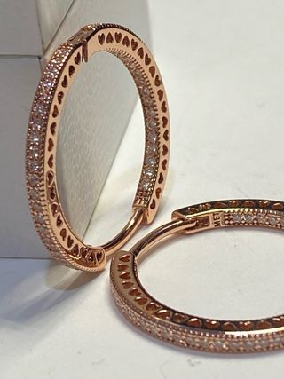 Pendientes Aro Pandora Oro Rosado Corazones