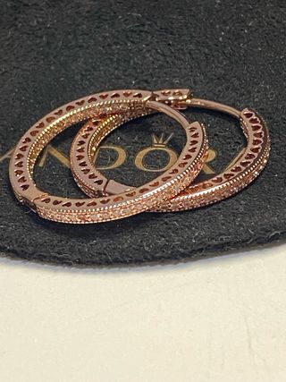 Pendientes Aro Pandora Oro Rosado Corazones