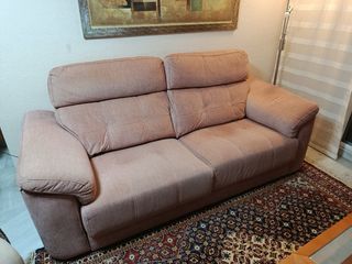 Sofá 3 plazas tela beige/rosa
