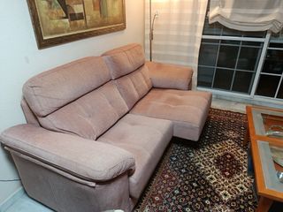 Sofá 3 plazas tela beige/rosa