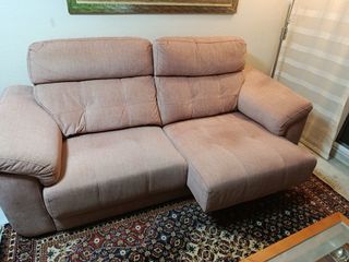 Sofá 3 plazas tela beige/rosa