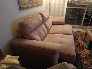 Sofá 3 plazas tela beige/rosa