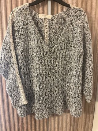 Jersey ZARA trenzado gris y blanco